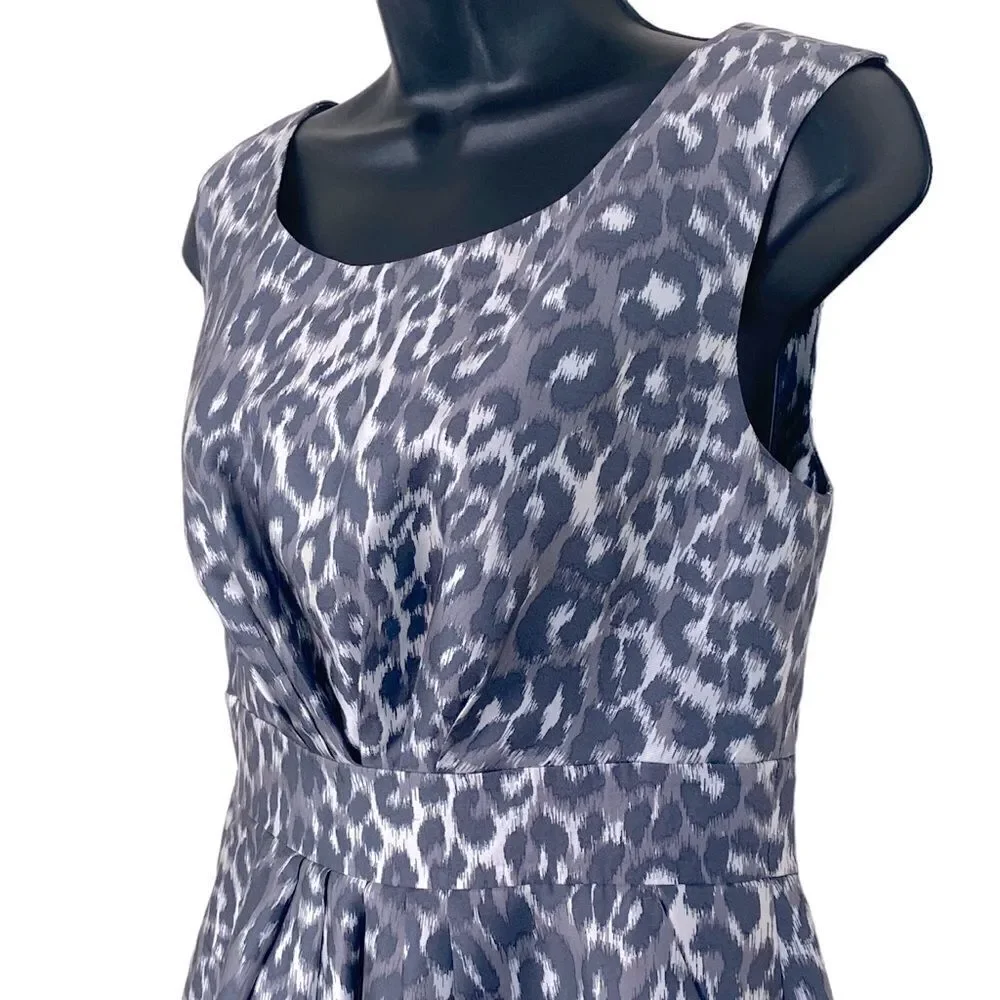 Kate Spade Deanna Gray Leopard Print Sleeveless Silk Sheath Mini Dress S…